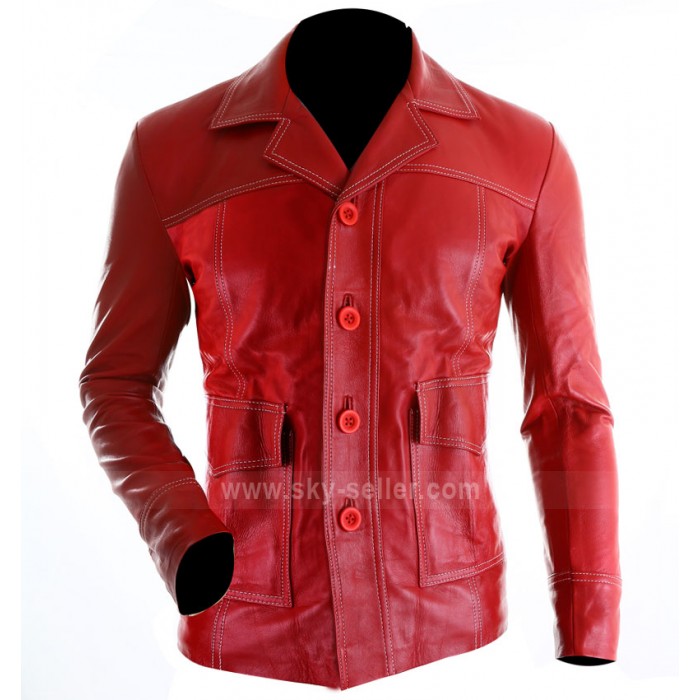Fight Club Brad Pitt (Tyler Durden) Leather Red Jacket